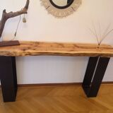 redwood console with steel foot