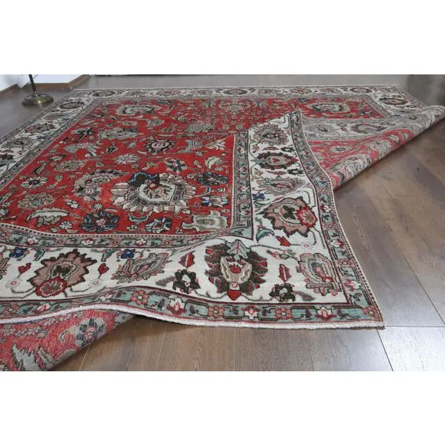 1970s Vintage Persian Handmade Wool Red Oversized Area Rug 298x383