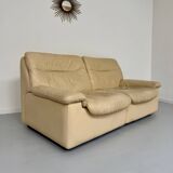 Old 2-seater beige leather sofa designed by Carl Larsson De Sede, vintage 80s