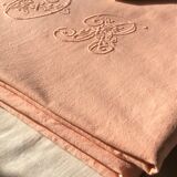 Old linen and cotton sheet tinted coral