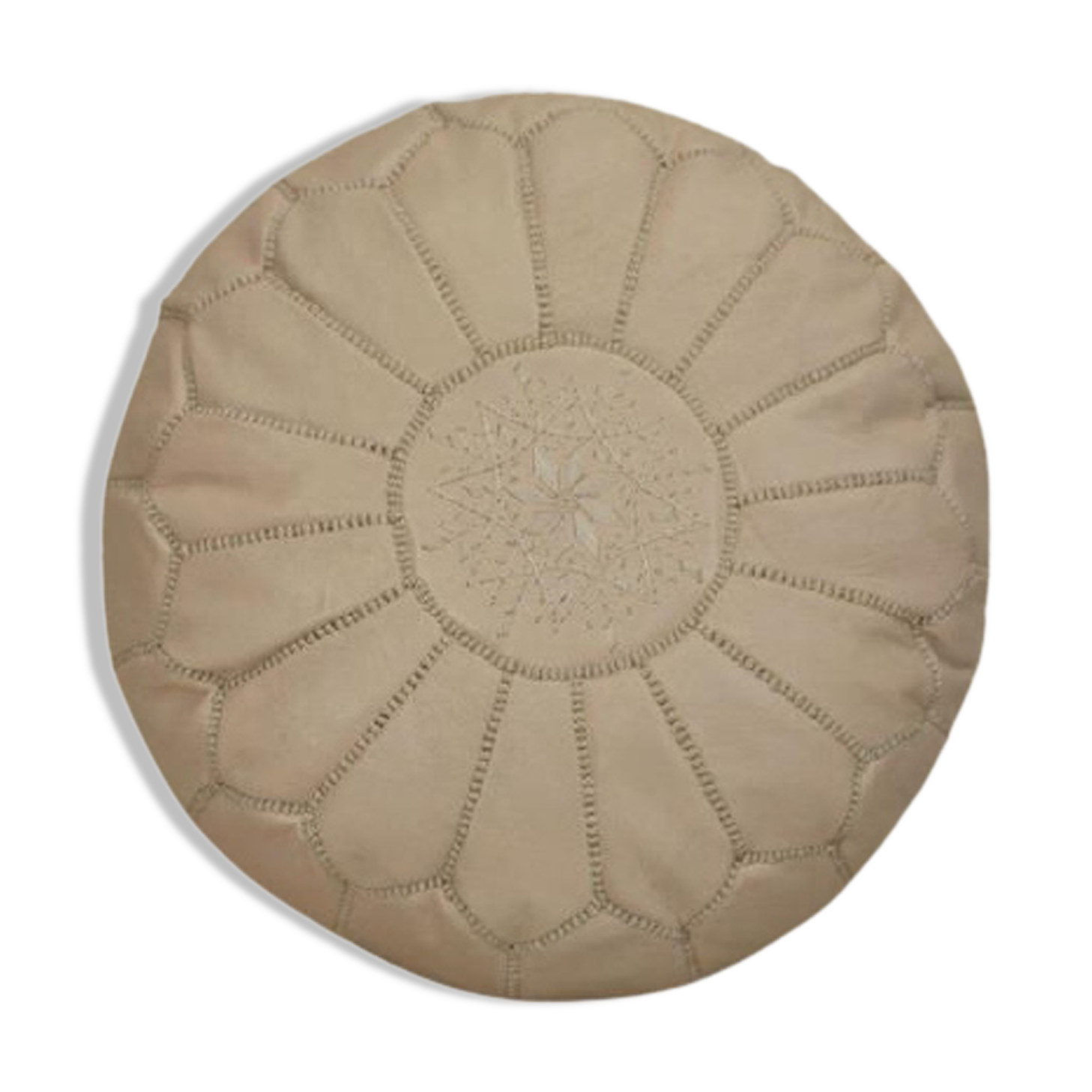 Moroccan pouf in beige leather