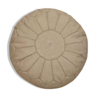 Pouf marocain en cuir beige