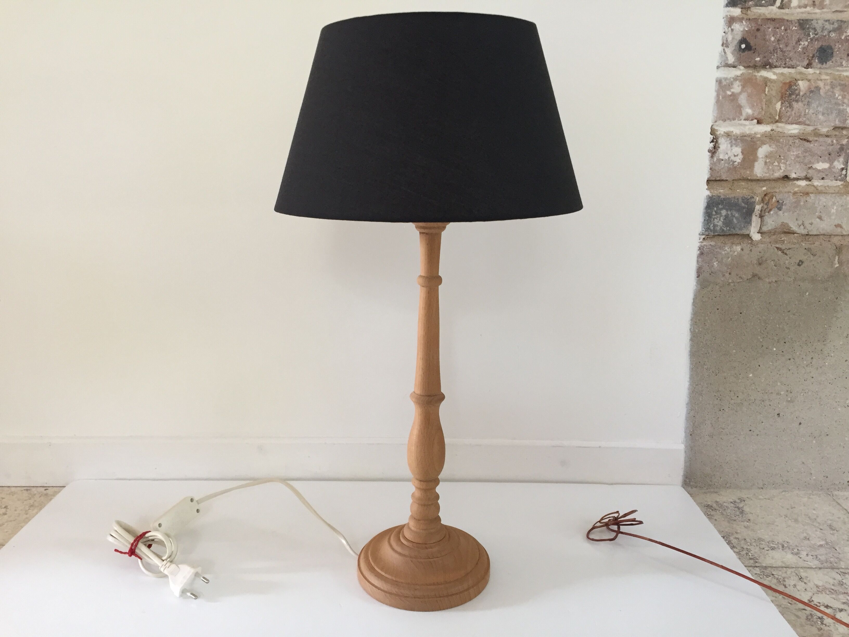 High lamp in vintage turned wood