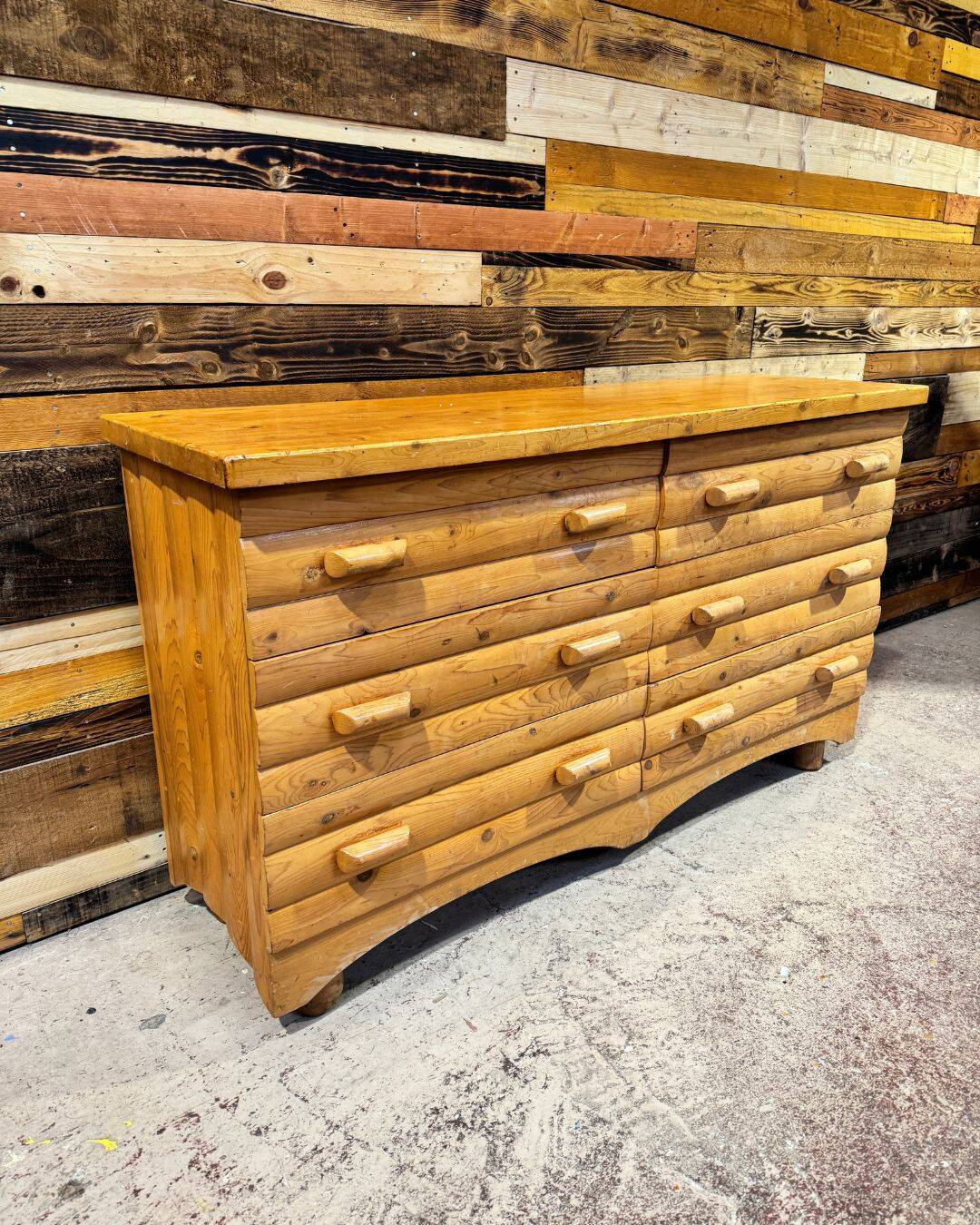 Vintage double chest of drawers in solid pine - 6 drawers - 1970s