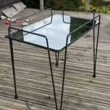 Side table 1950-1960, pin/Eiffel legs, mirror top, steel rod structure