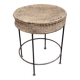 Round side table in woven straw and black steel