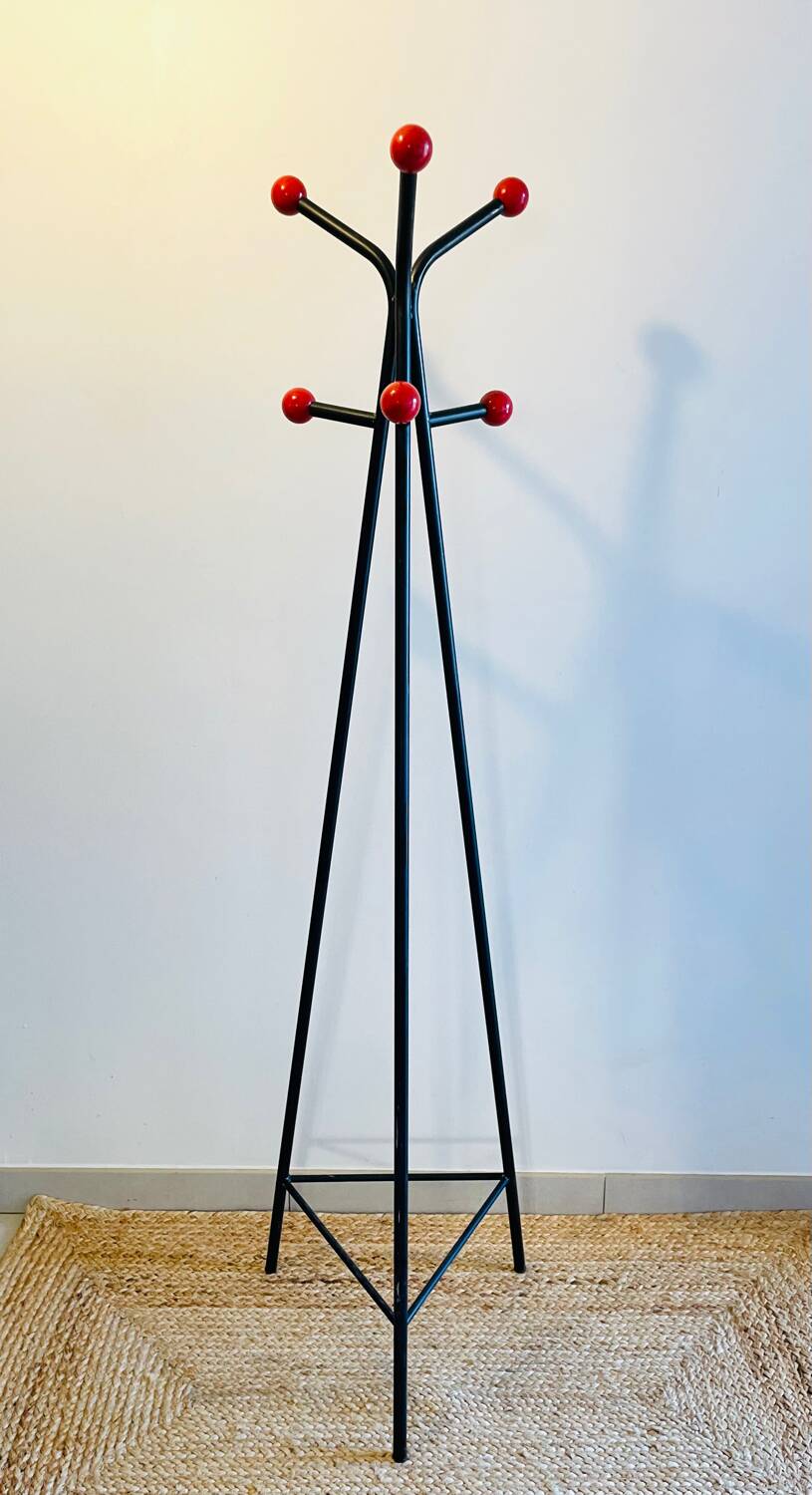 Porte-manteaux boule sur pied 1960 Noir et Rouge