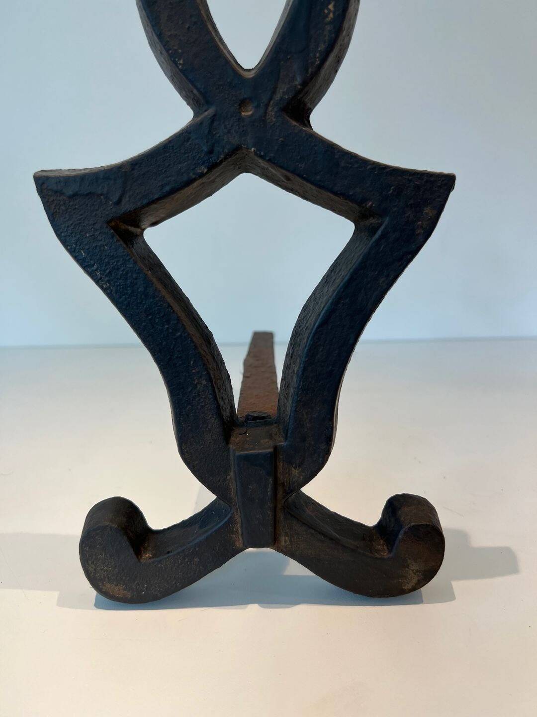 Pair of Cast Iron Chenets with Figurative Anthropomorphic Silhouette, by Raymon