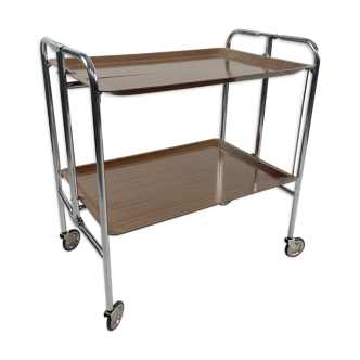 Chrome and laminated wood folding serving trolley, 1950