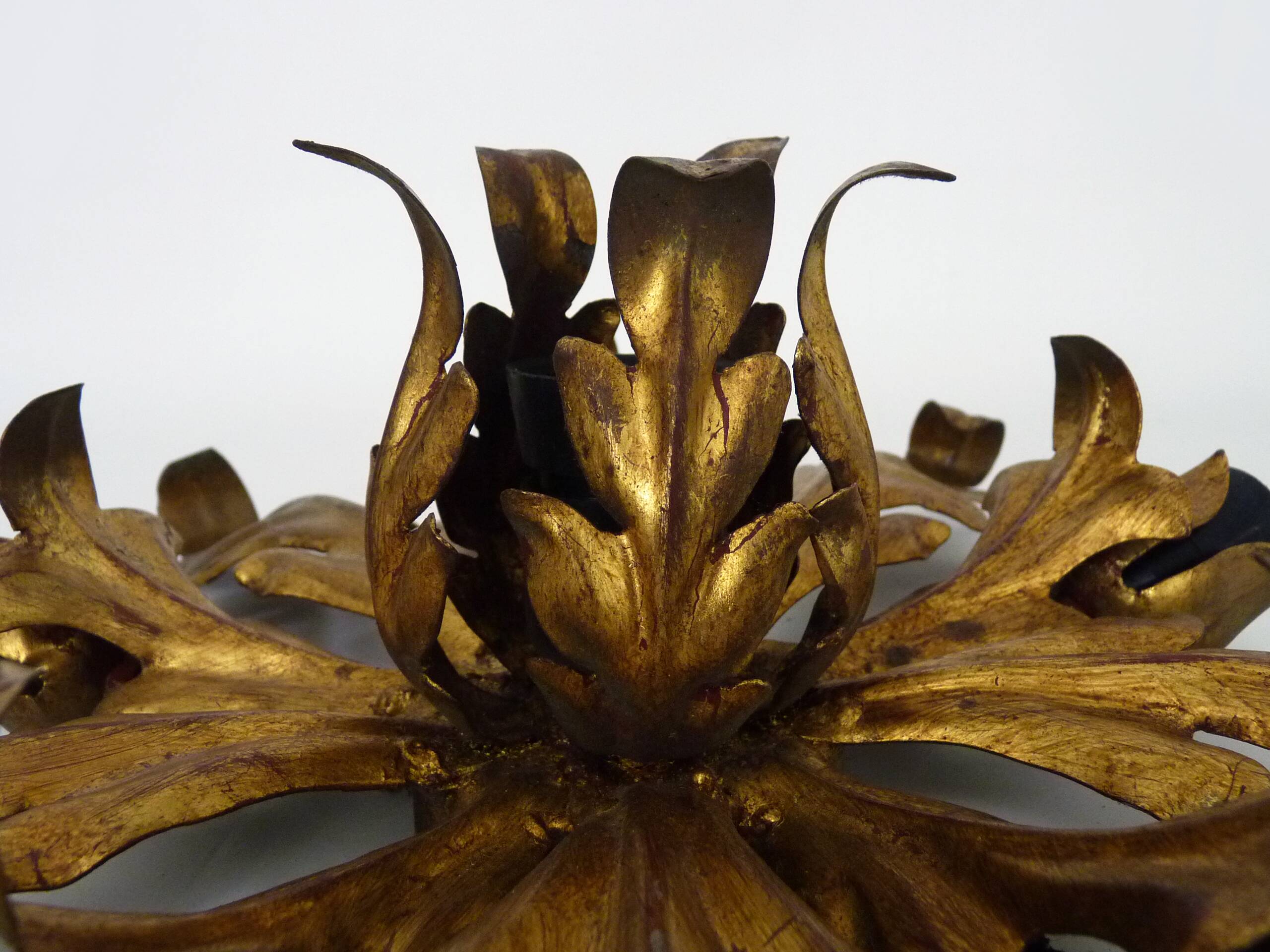 6-light golden leaf foliage ceiling light by Li Puma Firenze, Italy, 1960s