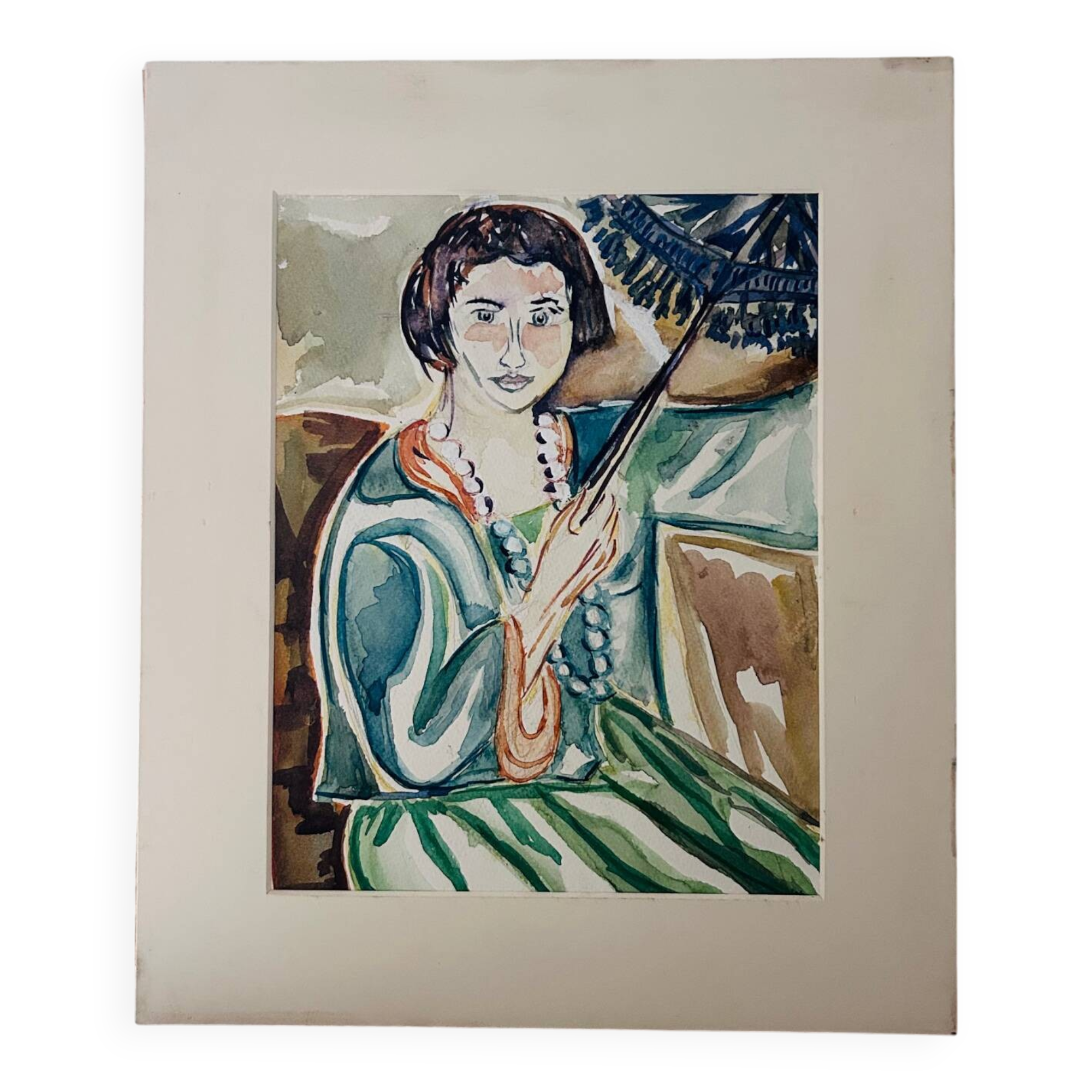 Watercolour Young Woman with Necklace