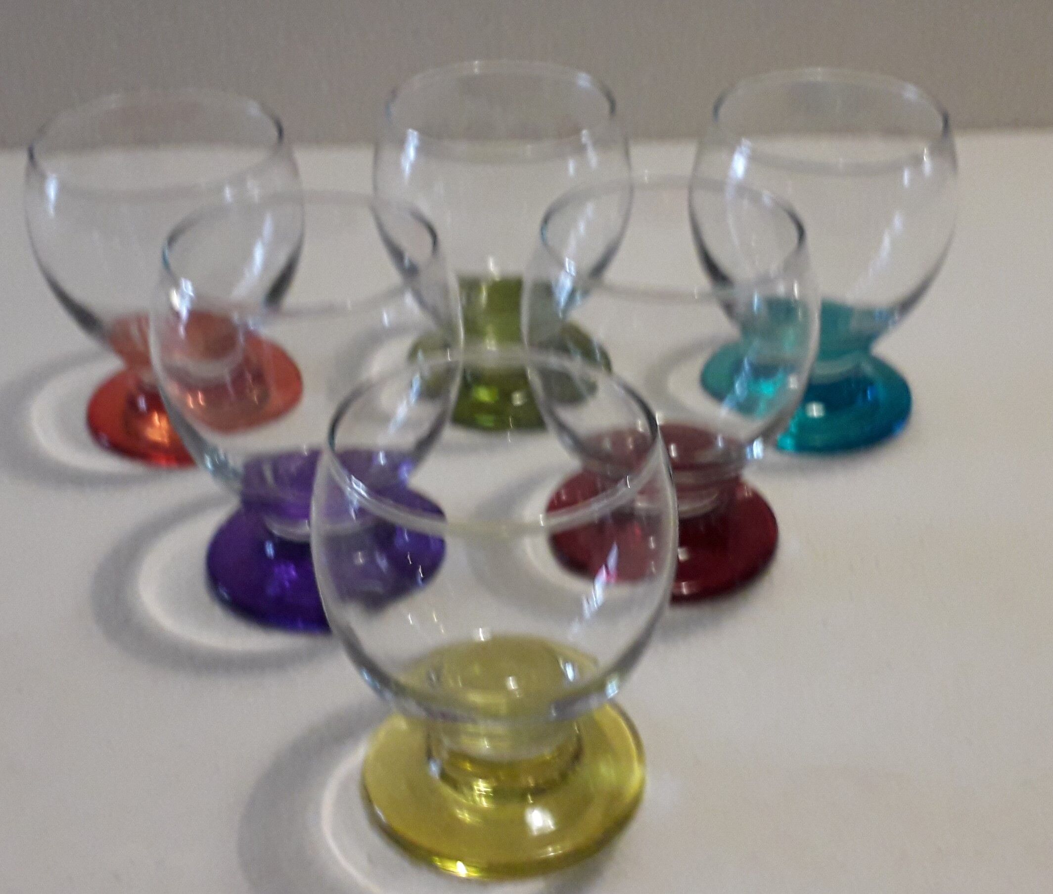 Suite of 6 multicolored blown glass glasses