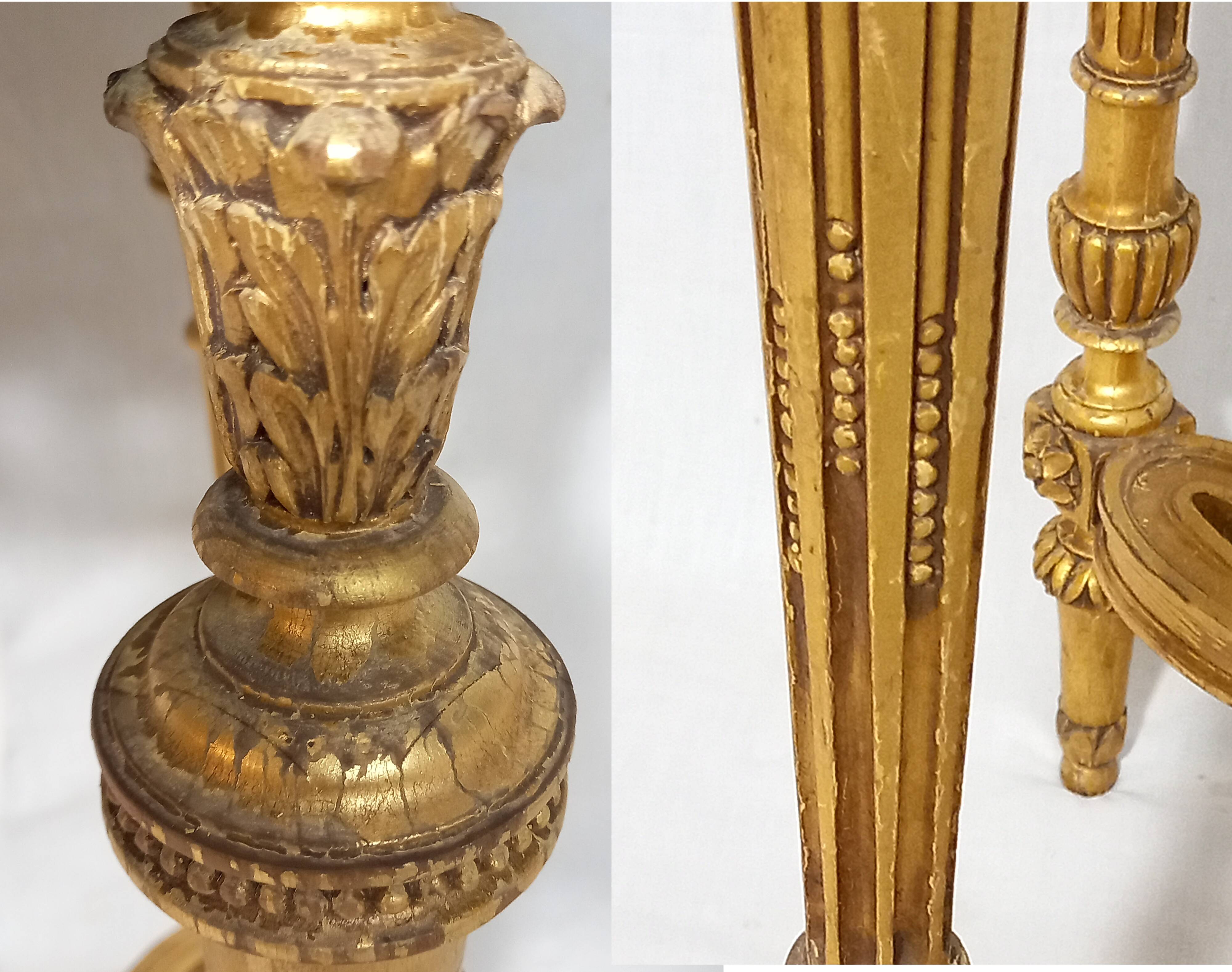 Napoleon III Pedestal Table (late 19th C.) Gilded and Carved Wood with Modern Black Top