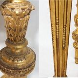 Napoleon III Pedestal Table (late 19th C.) Gilded and Carved Wood with Modern Black Top