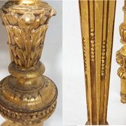 Napoleon III Pedestal Table (late 19th C.) Gilded and Carved Wood with Modern Black Top