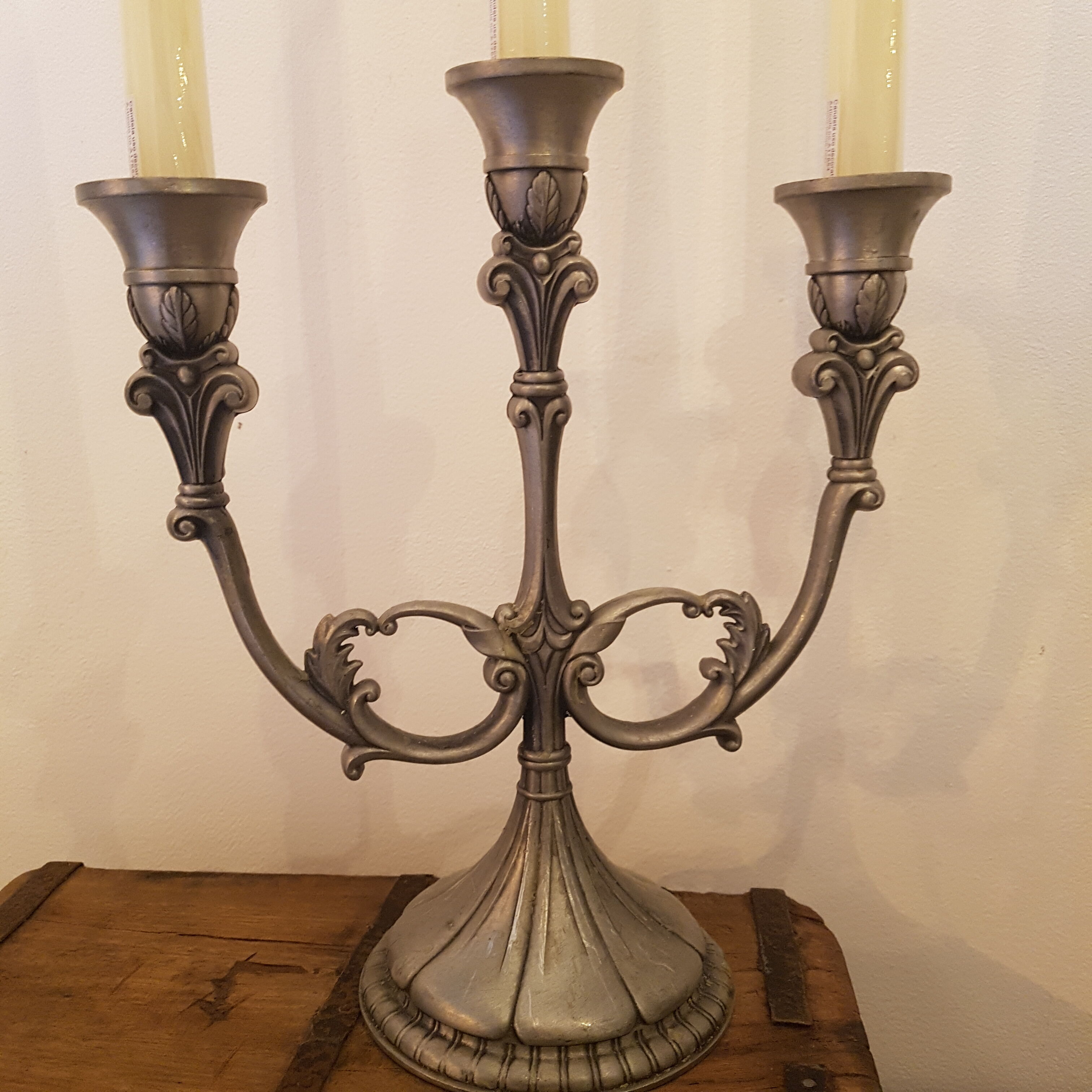 3-spoke pewter candlestick