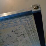 Silkscreened glass and wood tray vintage 50s