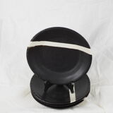 Set de 4 assiettes noires et blanches en grès - fabienne jouvin - années 90