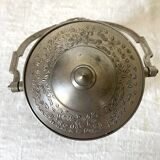 Old biscuit bucket in glass and metal