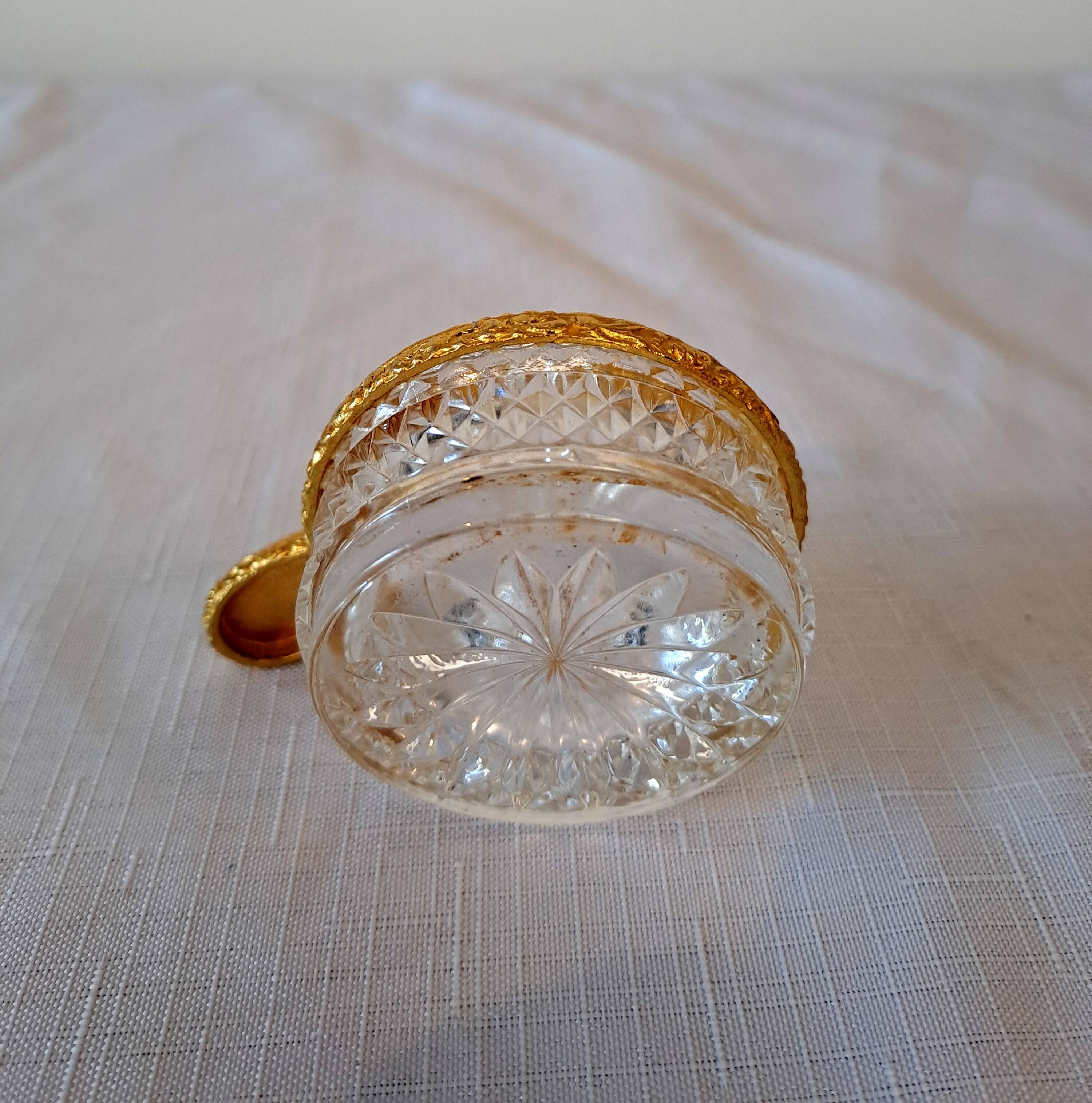 Antique ashtray in cut crystal and gilded bronze frame