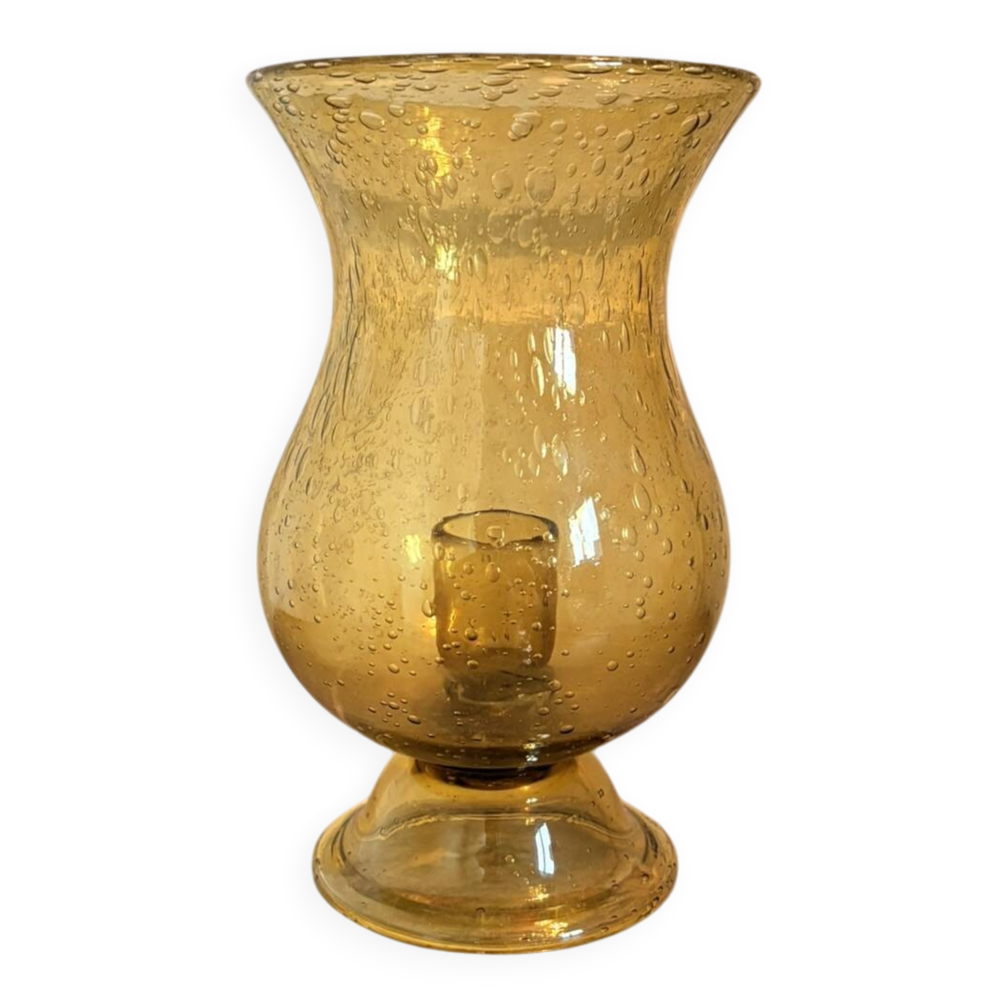 Old Vase Candle Holder Chandelier Blown Glass Bubbled Green BIOT