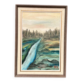 Huile sur toile originale suédoise – “Ruisseau à travers la forêt” par M.N – Signée – Vintage et encadrée – 59 × 42 cm (23,2" x 16,5")
