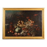 Old painting of a still life with fruits, oil on canvas, 18th century.