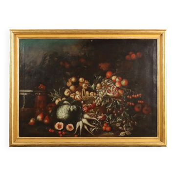 Old painting of a still life with fruits, oil on canvas, 18th century.
