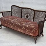 1950s, Danish 3-seater sofa, salmon/pink velour, furniture mesh.