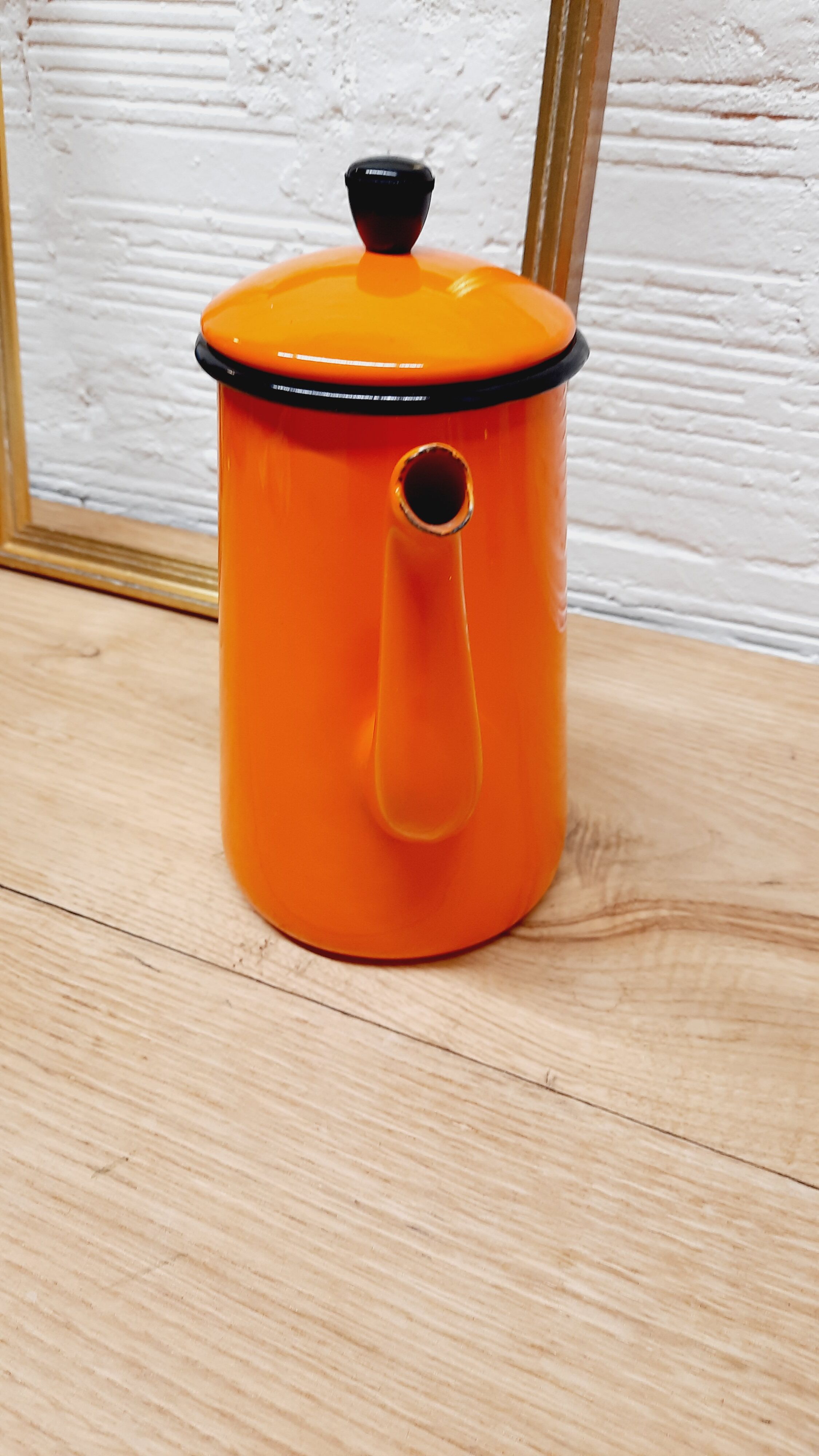 Orange enamelled coffee maker