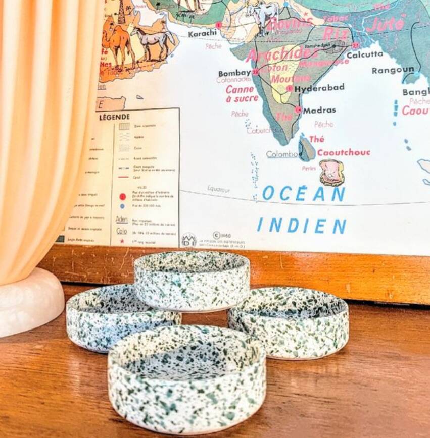 set of 4 green terrazzo effect ramekins