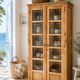 Parisian wardrobe in raw wood with engraved glass from 1920.