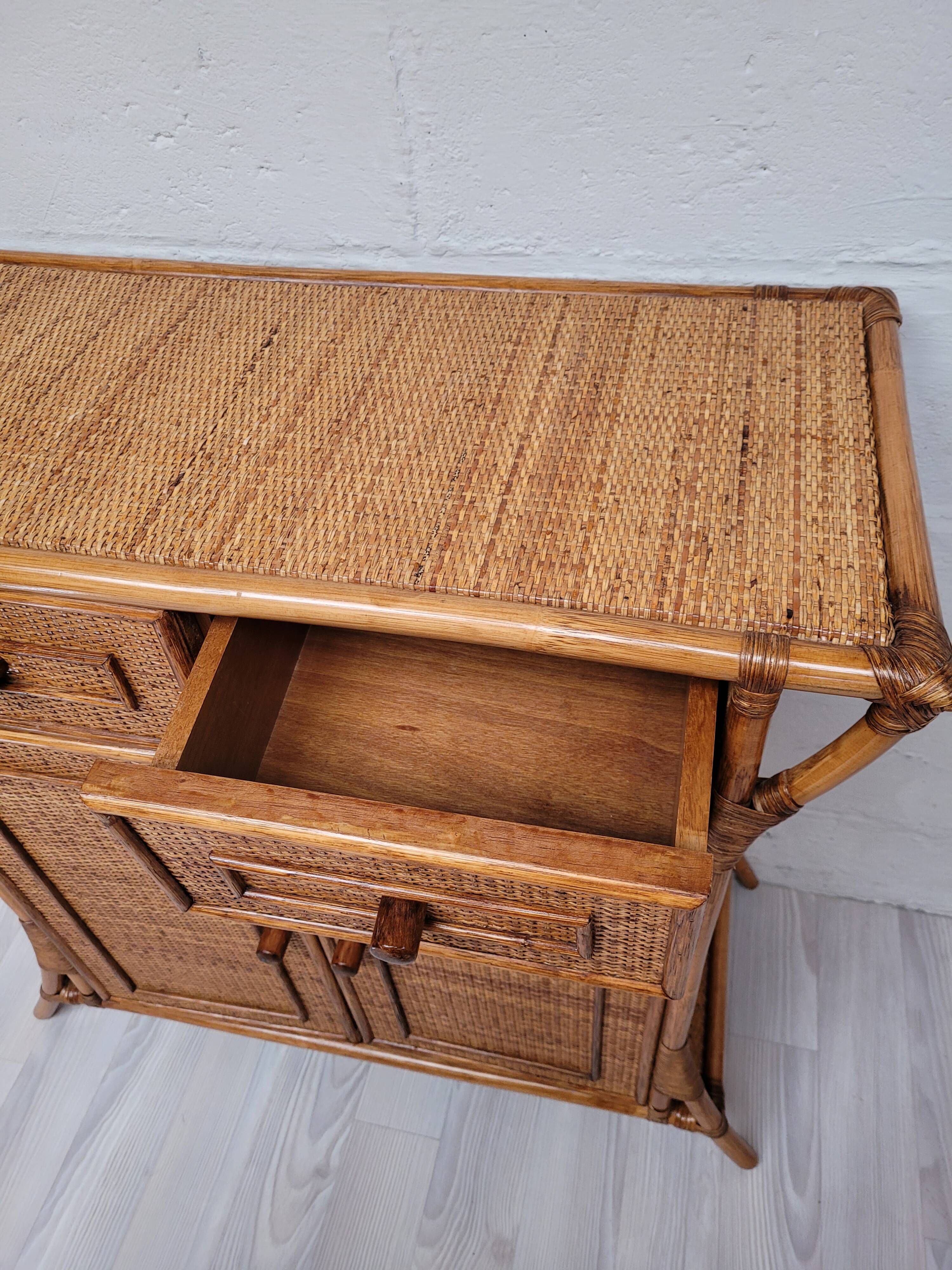 Bamboo and rattan chest of drawers from the 60s