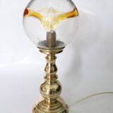 Vintage 1970s solid brass and glass globe table lamp