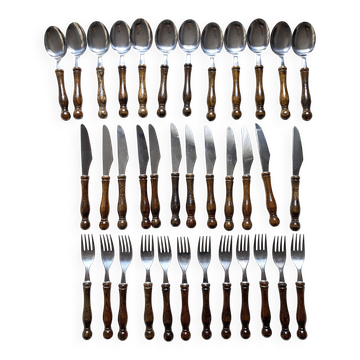 Set couverts 36 pièces manches en bois et inox , années 70