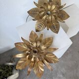 Pair of gold metal flower wall lights