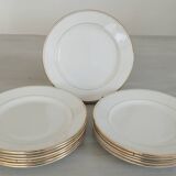 Old Earthenware Dinner Plates Hamage and Moulin des Loups White and Vintage Golden Fillet