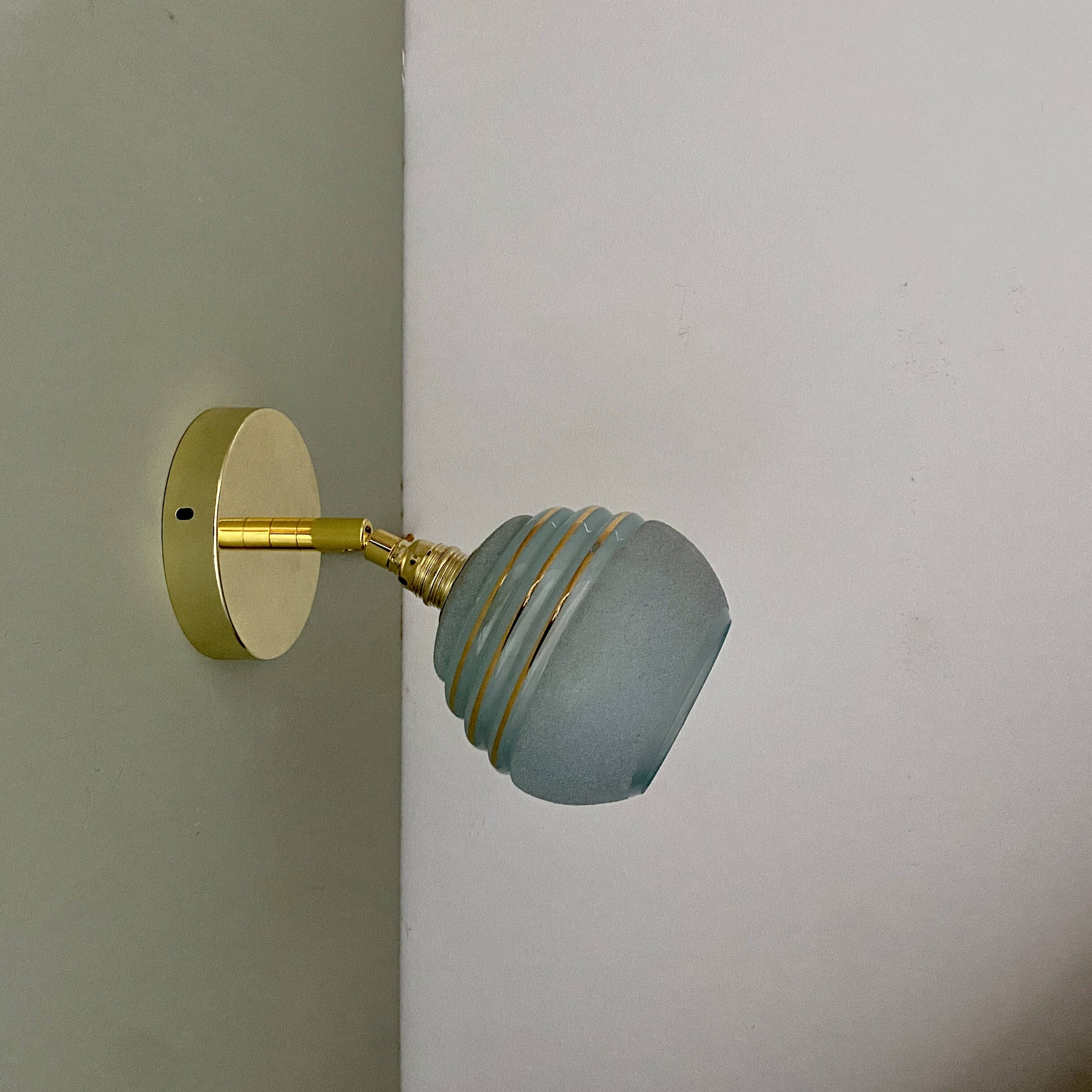 Vintage tuliepe wall light in blue and gold granite glass