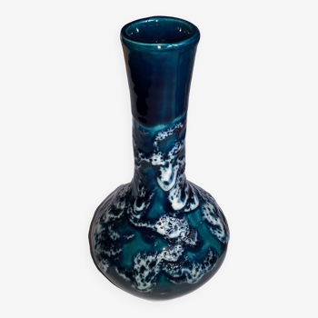 Vase bleu en céramique vase soliflore Vallauris fat lava circa 1960 signé