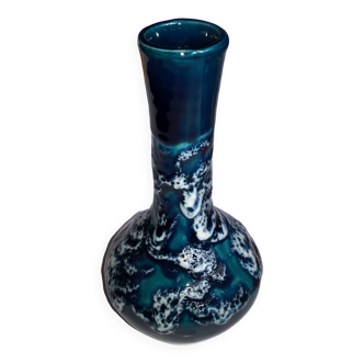 Vallauris blue ceramic vase Fat Lava soliflore vase circa 1960 signed