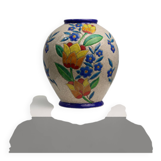 Vase Boch Keramis par Catteau, à décor floral polychrome, Belgique, années 1930