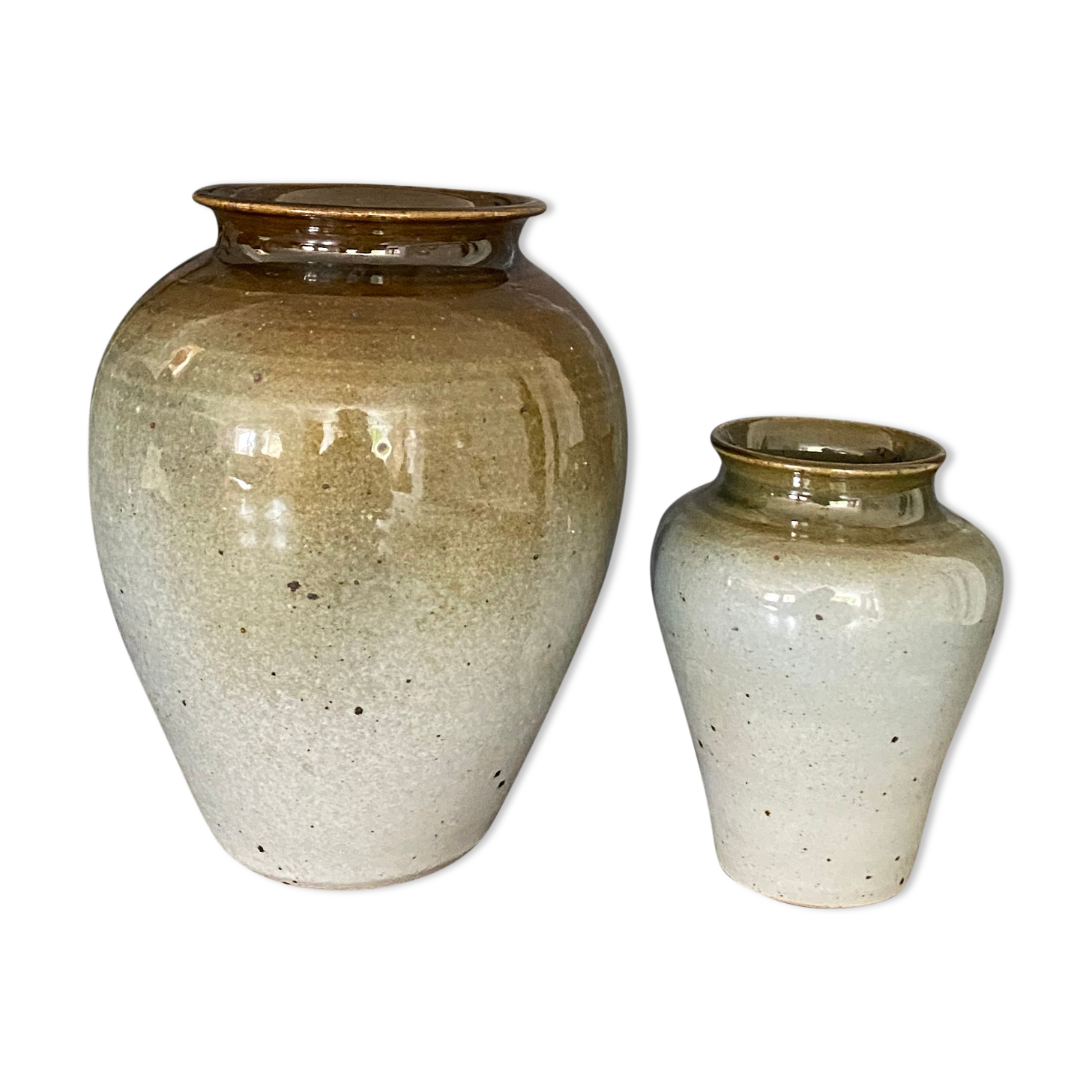 Set de 2 vases grès émaillé signé vintage