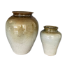 Set of 2 enamelled stoneware vases signed vintage
