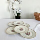 6 vintage dessert plates - White porcelain floral pattern and golden edging