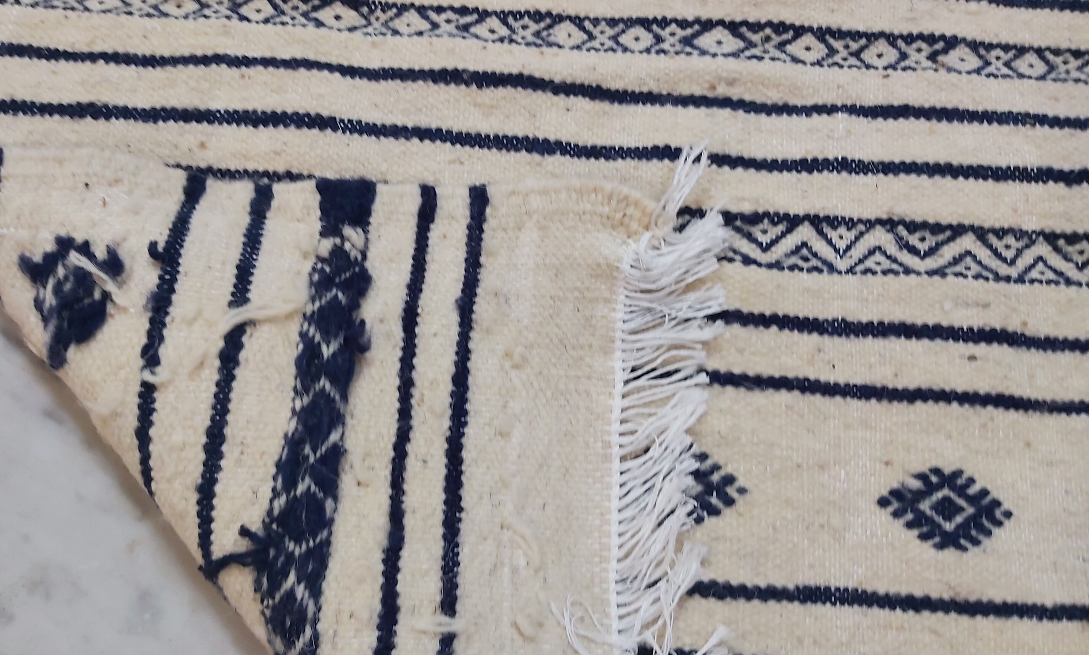 Kilim traditional white and blue handmade carpet 205x110cm