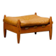Brazilian Stool Ottoman Oak and Leather in the style of Sergio Rodrigues