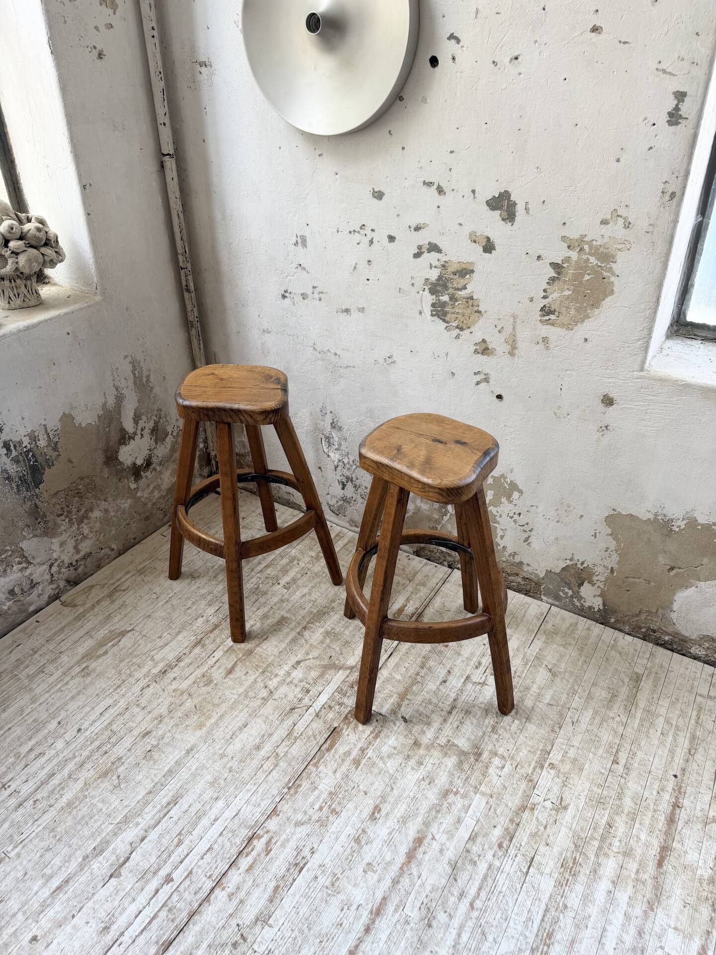 Pair of Henri Bataille stools in oak