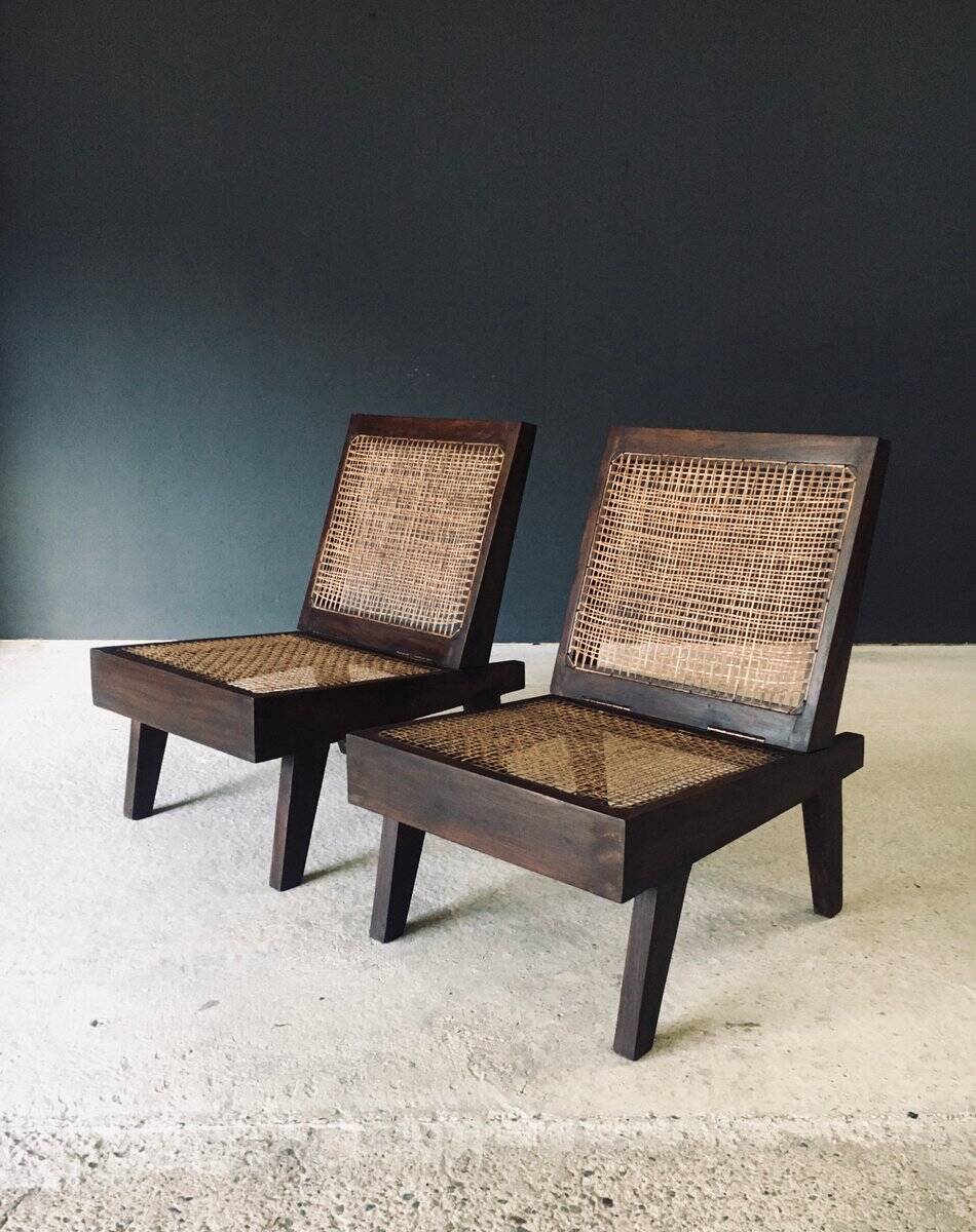 Low Modernist Folding Chairs by Pierre Jeanneret for Chandigarh, India, 1960s, Set of 2