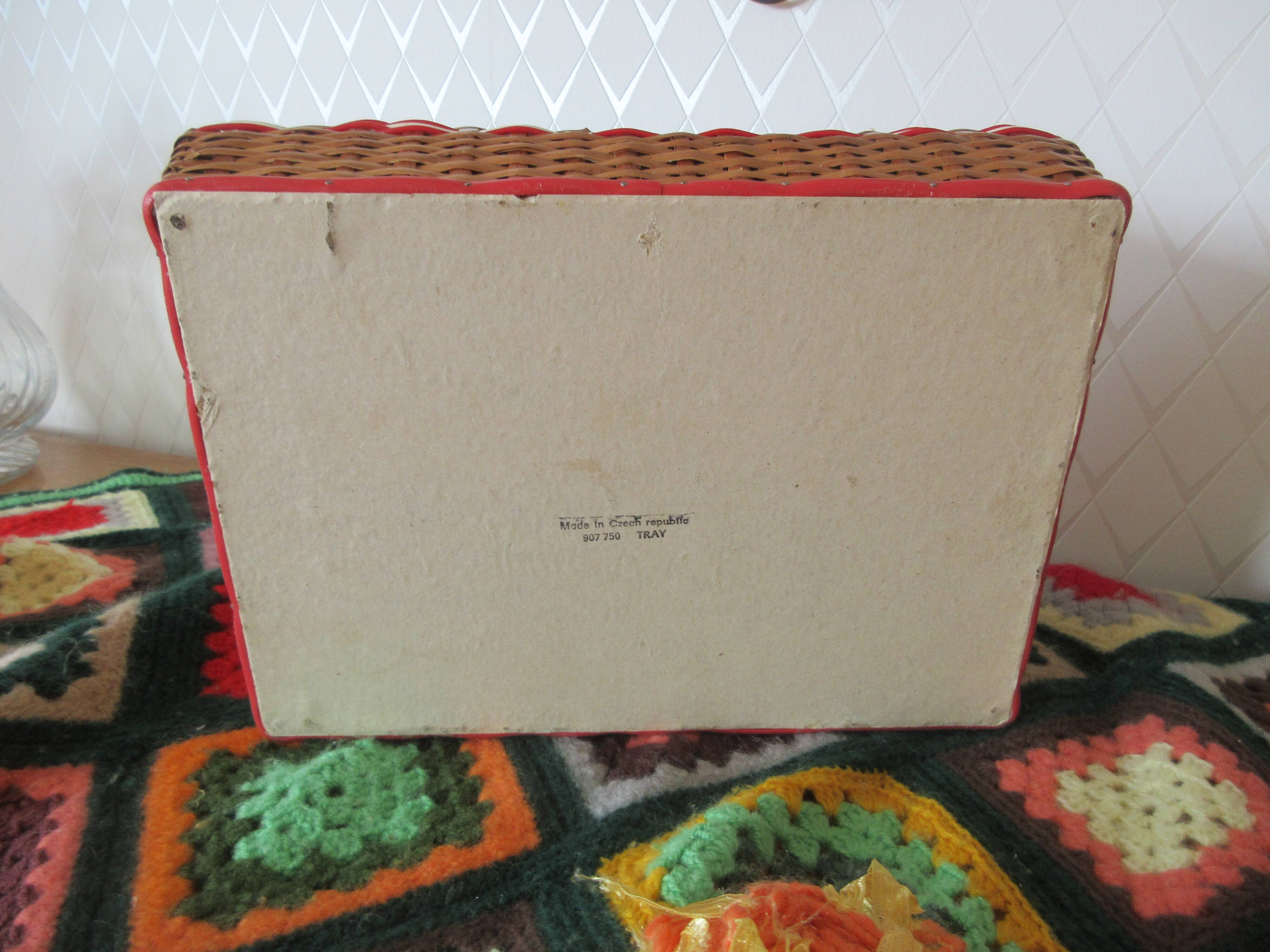 Vintage wicker and scoubidou sewing box