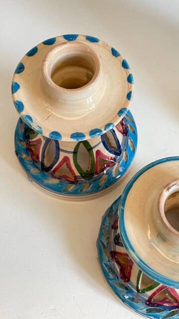 3 vintage ceramic craft candle holders